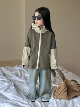 HoneyCherry Sonbahar Yeni çocuk Fermuar yürüyüş ceketi Moda Renk Engelleme Kapşonlu Rüzgarlık Çocuk Ceket