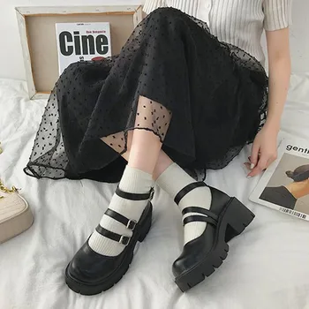 Rimocy Bahar Kalın Topuklu Platformu Mary Janes Kadınlar Tatlı Güzel Ayak Bileği Kayışı Lolita Ayakkabı Kadın Rugan Yüksek Topuklu Pompalar