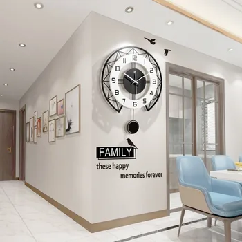 Iskandinav Moda Metal duvar saati Yaratıcı Otomatik Salıncak Sessiz Süpürme Saniye quartz saat Ev Oturma Odası Dekorasyon Saat Kolye