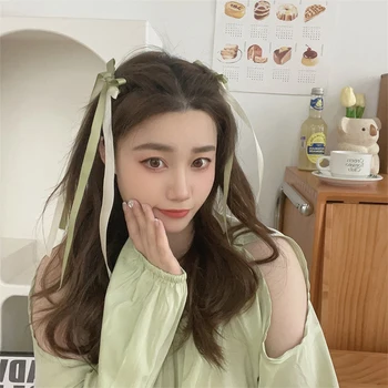 Uzun Şerit Yay Saç Klipleri Lolita Kız Renk Engelleme saç bandı Tatlı Kore Saç Tokası Çocuklar Sevimli Örgülü Saç Halat Aksesuarları
