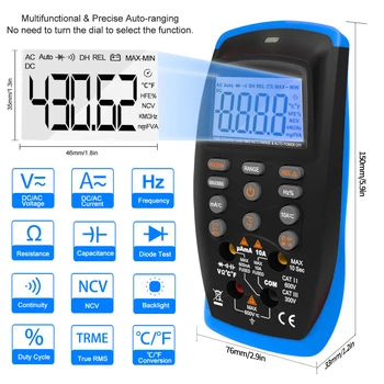 6000 Sayımlar Voltmetre Dijital Multimetre True RMS Ampermetre Ohmmetre AC DC Volt ve Akım, Ohm, Kapasite, Sıcaklık, Hz Diyot Test Cihazı