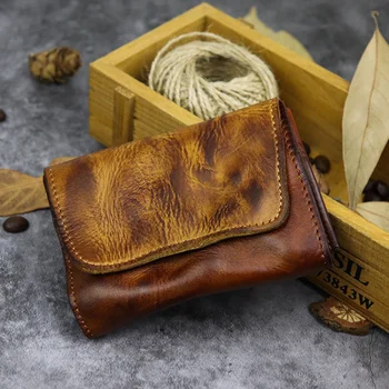 Üst katman inek derisi sebze tabaklanmış deri yaratıcı kart çantası cüzdan Retro yapımı eski minimalist sürücü belgesi