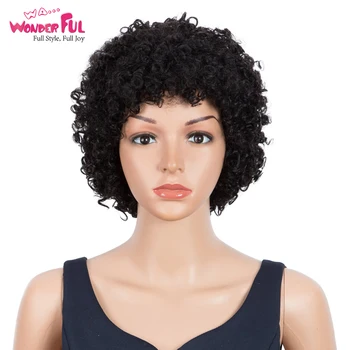 Harika Ucuz Kısa peruk insan saçı Peruk Kadınlar İçin Kısa Peri Peruk insan saçı Peruk Sarışın Kıvırcık Bob Siyah Tam Makine Peruk