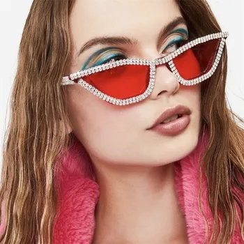 Moda Elmas Kedi Göz Üçgen Güneş Gözlüğü Kadın Erkek Lüks Marka Tasarımcısı Glitter güneş gözlüğü UV400 Shades Gözlük Gözlük