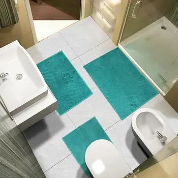Adet Banyo Kilim Seti, Kaymaz Şönil banyo paspası, Yumuşak ve Süper Emici Banyo Paspas, Tuvalet ve Küvet, Teal