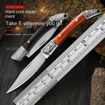 Mini Bıçak Paslanmaz Çelik Katlanır Bıçak Açık Taşınabilir Renkli Ahşap Saplı Küçük Katlanır Bıçak