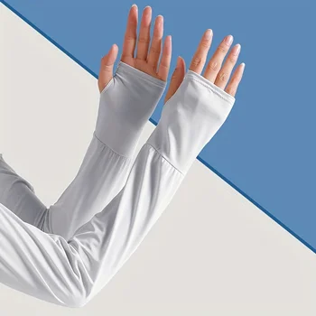 1 çift Gevşek Buz Kollu Düz Renk UV Koruma Nefes Güneş Koruyucu Parmaksız Eldiven Genişletilmiş Eldiven Kadın Erkek Açık