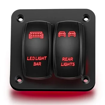 2 Gang Rocker Anahtarı panel aydınlatma Geçiş devre kesici Koruyucu LED Anahtarı Araba Oto Kamyon Karavan Deniz Kırmızı