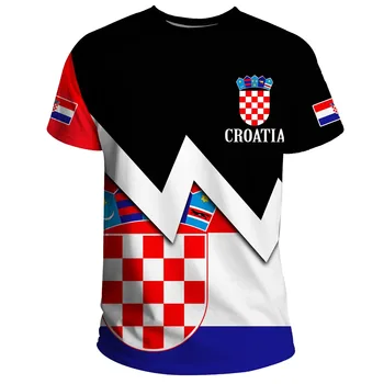 Streetwear tişört Erkekler Kısa Kollu Hırvatistan Bayrağı Amblemi 3d Baskı T-shirt Harajuku Büyük Boy Gevşek Moda Çocuklar Tees Tops