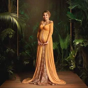 Zarif Uzun Kollu balo kıyafetleri Hamile Kadınlar için Dantel Özelleştirmek Fotoğraf Sabahlık Bebek Duş Vestidos