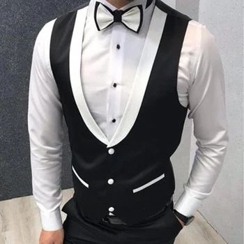 Erkek Yelek 2023 Yeni Moda Beyefendi Siyah Slim Fit Tek Göğüslü Tek Parça Tank Top Düğün Damat