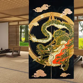 Geleneksel Çin Ejderha Uçan Bulut Noren Perdeler Japon Tarzı Kapı Perdesi panelli kapı Oda Bölücü Perdeler