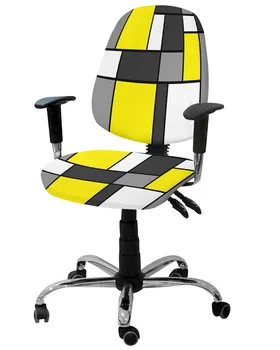 Geometrik Figürler Sarı Soyut Elastik Koltuk bilgisayar sandalyesi Kapak Çıkarılabilir ofis koltuğu Slipcover Bölünmüş klozet kapağı s