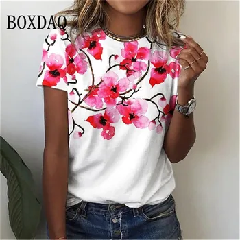 Yeni kadın T-Shirt Yaz O-Boyun Kısa Kollu Üst Güzel Çiçek Baskı T Shirt Kadınlar İçin Moda Rahat Kadın Giysileri Sokak
