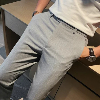 Ingiliz Tarzı Iş Rahat Erkek Ekose Pantolon Elbise resmi giysi Slim Fit Tüm Maç Moda Düz Beyler Ofis Pantolon