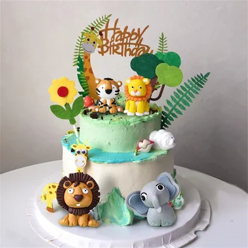 Hayvan Kaplan Aslan Fil Karikatür Kek Topper Orman Jungle Safari Cupcake Dekor 1st Doğum Günü Partisi Sevimli Dekorasyon Malzemeleri