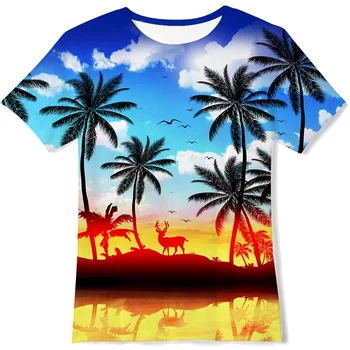 Eğlenceli Unisex rahat giyim Erkekler ve Kadınlar için Yaz Hawaii Plaj 3D Baskı Moda Serin Sokak Giyim T-shirt
