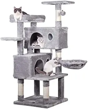 Kedi Ağacı Kedi Kulesi Kapalı, 49 İnç Çok Seviyeli Kedi tırmalama sütunu Kınamak, Hamak ve Peluş Tünemiş Yavru Kedi, büyük C Kedi