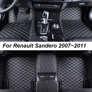 Araba Paspaslar Renault Sandero 2007 İçin 2008 2009 2011 Otomatik Oto İç Aksesuarları Deri Halı Kilim Ayak Pedleri