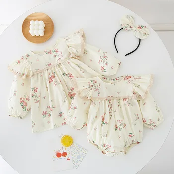 Yeni Doğan Bebek Sonbahar Kış pamuk bebek tulumu Çocuklar Kızlar için Moda Çiçek Baskı Romper Elbise Toddlers Doğum Günü Kostüm