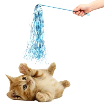 Parlayan Püskül ile Kedi Teaser Değnek Plastik Çubuk Değnek Komik Kediler İnteraktif Sopa Kedi Oyuncaklar Sevimli Komik Renkli