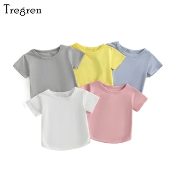 Tregren 0-3Y Toddler Bebek Erkek Kız T-Shirt Rahat Yaz Yuvarlak Boyun Düz Renk Gevşek Kısa Kollu Kazak Gömlek En Tees