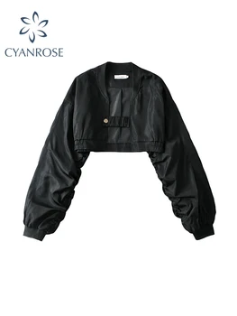 Kadın Siyah Gotik Ceket Vintage Kore Kısa Ceket Ceket Gevşek Uzun Kollu Moda Harajuku Streetwear Dış Giyim Üstleri Giysi
