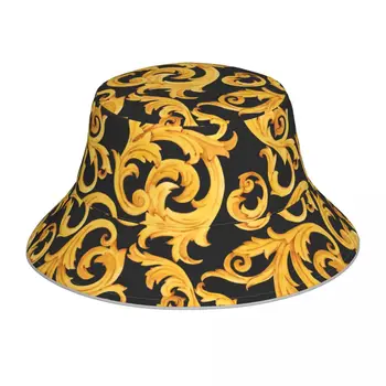 Yeni Balıkçı şapkası Unisex Moda Altın Barok Desen Zengin Lüks Bob Kap Rüzgar Geçirmez açık Yansıtıcı Kova Şapka