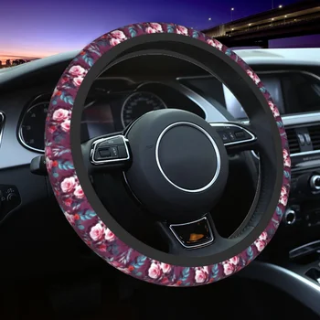 Retro Gül direksiyon kılıfı Kadın Erkek Çiçek Oto Araba direksiyon Koruyucu Fit Sedan Araba Aksesuarları Evrensel