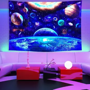 Hippi Trippy Galaxy Siyah ışık Goblen UV Reaktif Goblen Floresan Duvar Asılı Halılar Yatak Odası Yurt Odası için Ev