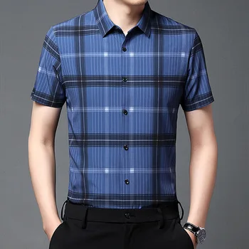 Yaz Yeni Popüler erkek giyim Kısa Kollu Gömlek Turn-aşağı Yaka Orta / Gençlik Ekose Moda Iş Rahat Üstleri
