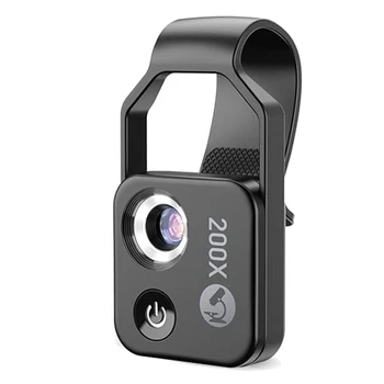 CPL Lensli 200X Cep Telefonu Mikroskop Aksesuarı, LED Işıklı Taşınabilir Mini Dijital Mikroskop / Evrensel Klips