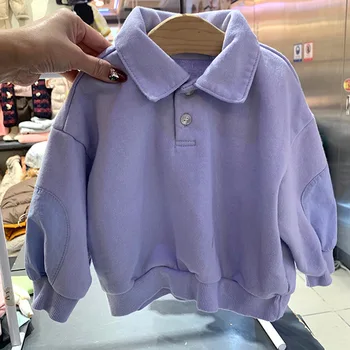 Kore 2023 Yeni Sonbahar Çocuk Butik Giyim Üstleri Ceket Düz Renk Turn Down Yaka Moda Gevşek O-Boyun Rahat Unisex Basit
