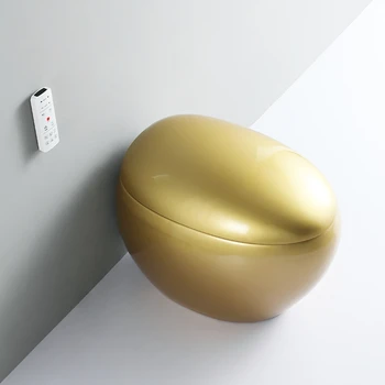 Altın yumurta şeklinde anında ısıtma ev tuvalet uzaktan kumanda otomatik entegre renkli akıllı tuvalet