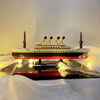 3D Titanic Model gemi mikro 1280 Adet yapı Taşları yetişkinler için ışık ile Mini tuğla kitleri monte Cruise tekne çocuk hediye