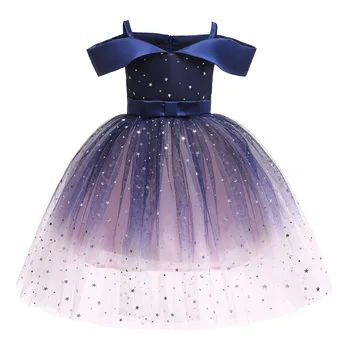 Kapalı Omuz Kız Elbise Yay İle Elbise Kızlar için Yıldız Sequins doğum günü Partisi düğün elbisesi Bebek Giysileri Kıyafeti Kız Çocuk Etek