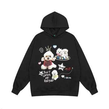 Harajuku Hoodies Streetwear Hip Hop Sevimli Köpek Grafik Baskı Kapüşonlu Sweatshirt Erkekler Moda Gevşek Hoodies 2023 Casual Kazak Tops