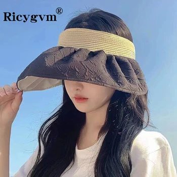 RICYGVM Kadınlar Boş Üst Kapağı Yaz güneş şapkası Açık Plaj UV Koruma Şapka Katlanabilir Büyük Ağız Kabuk Kap Kadın Güneşlik Kaput