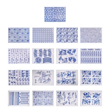 Porselen Çıkartma Transfer Kağıdı Seramik Çıkartmalar Mavi Beyaz Porselen Düz Çıkartmalar G5AB