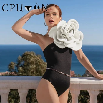 CPUTAN Yeni Seksi Bir Omuz Mayo 2023 Retro Tek Parça Mayo Kadınlar Baskı Çiçek Yüzme Lüks Mayo Beachwear
