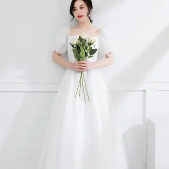 2023 Yeni Yaz Basit düğün elbisesi Zarif Puf Kollu Gelin Elbise Lace Up Tül Nefes Prenses A-line Vestido De Novia