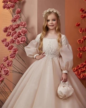 Çiçek Kız Elbise Pembe Kabarık Tül Sparkle Aplike Düğün Sevimli Çiçek çocuğun İlk Eucharist doğum günü partisi elbisesi Kız Hediye