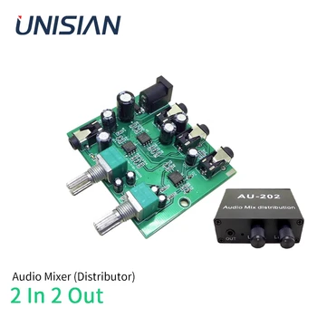 UNİSİAN 2 In 2 Out ses mikseri Distribütörü Aux 3.5 mm Stereo Ses Kaynağı Karıştırma Distribütörü DC5-24V Ses Kontrolü İle