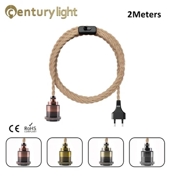 Vintage güç kablosu kolye ışık 2M kenevir halat kabloları E26 E27 lamba tutucu soket AB tak anahtarı endüstriyel kolye ışık uydurma