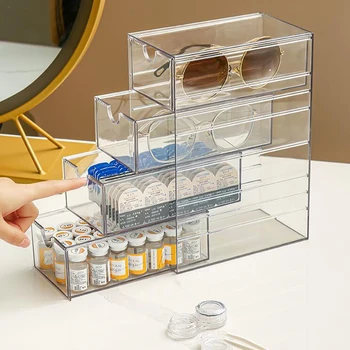 4 Kat Gözlük saklama kutusu Akrilik Organizatör Kozmetik Makyaj Organizatör Depolama Çekmeceleri Kalem Kutusu İstiflenebilir Ekran Tutucu