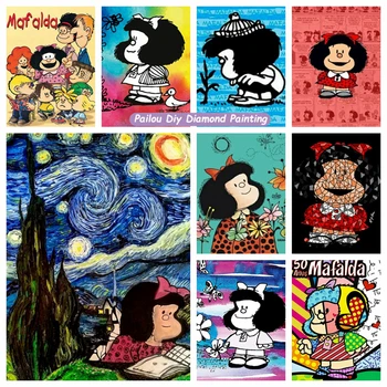 Mafalda 5D DIY Tam Matkaplar Elmas Boyama Sanat Çapraz Dikiş Karikatür Sevimli Kız Mozaik Resimleri Nakış Ev Dekor Hediye