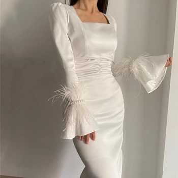 Meetlove Kare Yaka balo kıyafetleri Kırışıklık Kabarık Ayak Bileği Uzunlukta Düğün Parti Grace İnci Fermuar Up Kadınlar 2023