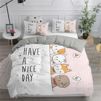 Karikatür Kedi nevresim takımı Sevimli Kediler Yorgan yatak örtüsü seti Kraliçe Kral Tam Boy Çocuk Çocuk Kız Yorgan Kapağı Yatak Odası Dekorasyon için