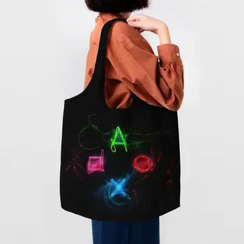 Sevimli Baskı Oyun İstasyonları alışveriş çantası Dayanıklı Tuval Alışveriş Omuz Oyun Oyun Hediyeler Çanta Fotoğraf Çanta