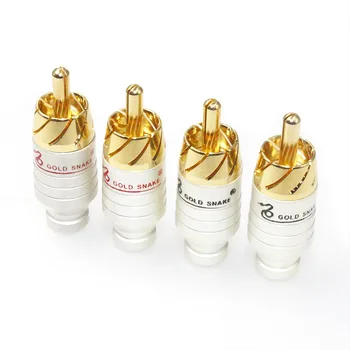 Marka Yeni RCA Erkek Fiş Adaptörü Ses Fono Altın Kaplama Lehim 24K Altın Hoparlör Fişleri RCA jak bağlantısı Adaptörleri